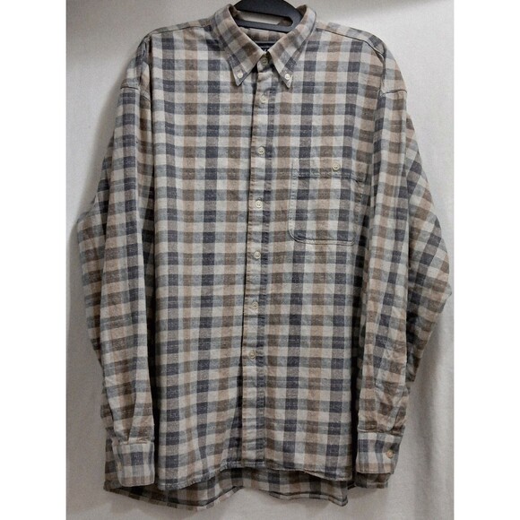 THUNDER Men’s  2XL Plaid Flannel Long Sleeve Button Up Brown Plaid Cotton EUC - Picture 1 of 4